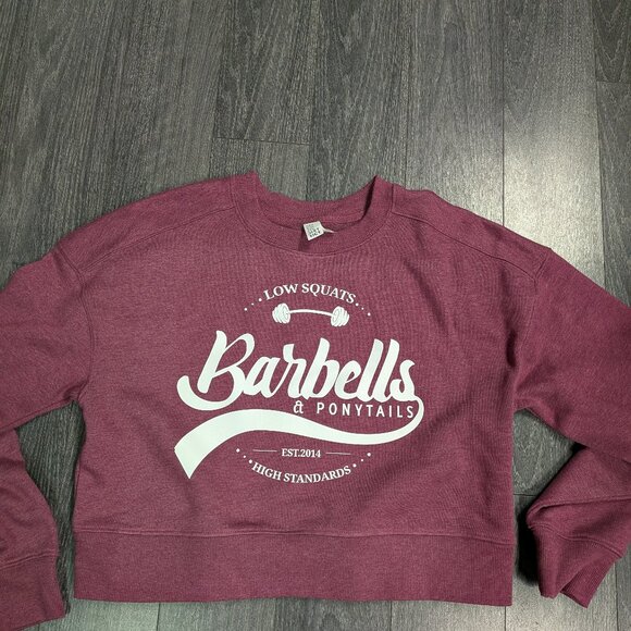 Barbells And Ponytails Crop "Logo" Pullover Sweatshirt Sz M NEW - Picture 1 of 1